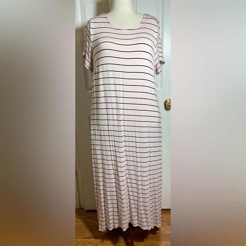 Lane Bryant Women’s Pink, Black and White Striped Maxi Dress